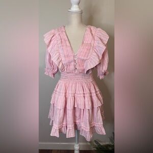 Mable Anthropologie Pink Seersucker Ruffle Mini Dress Sz S